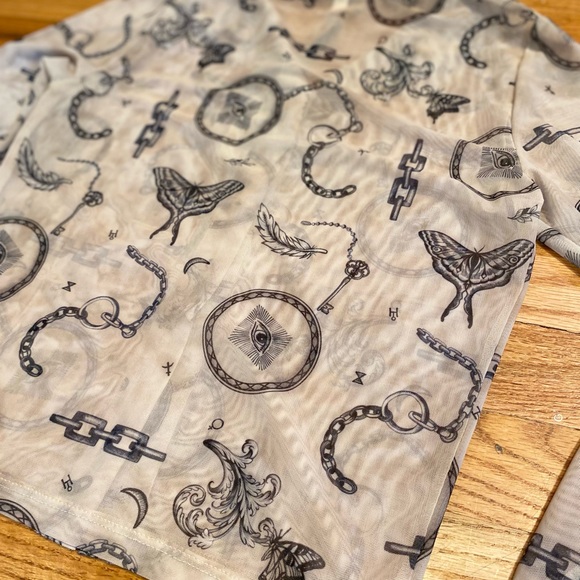 Milk It by Dolls Kill Button Up NWT - Sheer Tatto Print- EU 8 US 4 - Picture 14 of 14